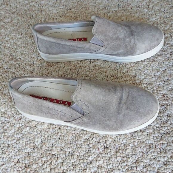 Prada light gray suede slip on sneakers size 36.5 - Picture 1 of 12